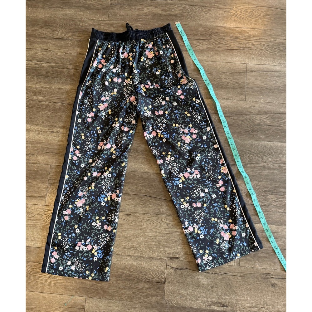 Laundry by Shelli Segal Floral Wide Leg Track Pants Black Side Stripe Small - Picture 2 of 11